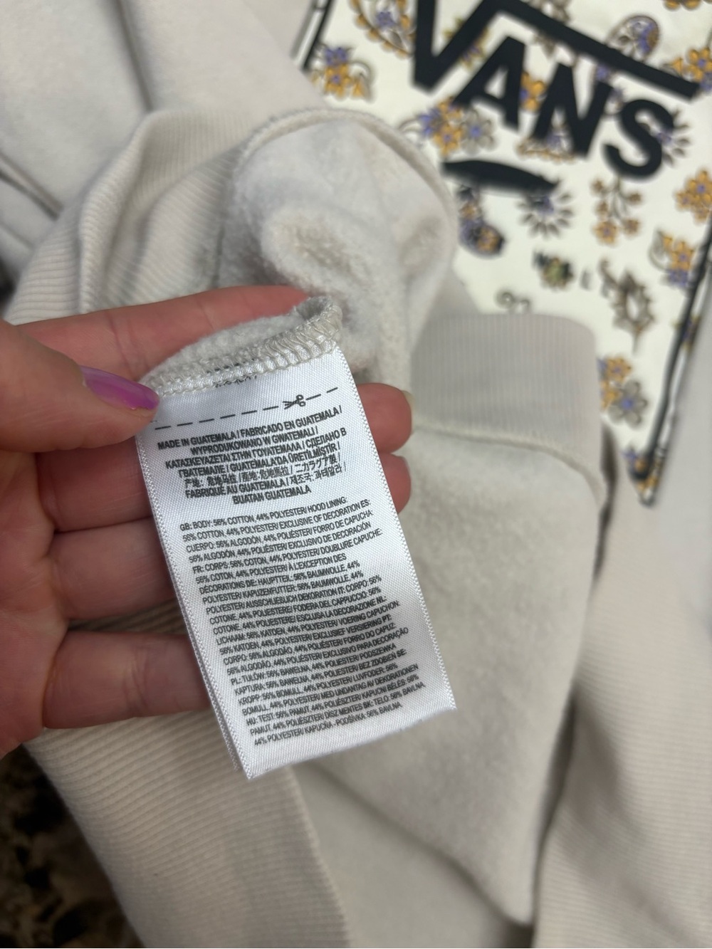Vans Cream Hoodie with Floral Logo Back Print medium - Picture 4 of 8